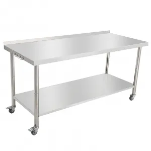 72"L x 30"W x 35"H Stainless Steel Work Table  Rolling Kitchen Food Prep Table with Backsplash, Commercial Utility Table with Caster Wheels and Hooks for Restaurant, Home and Hotel