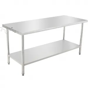 72"L x 30"W x 35"H Stainless Steel Food Prep Table Heavy Duty Metal Kitchen Work Table with Removable Trash Rack, Utility Table with Adjustable Under Shelf for Commercial Kitchen Restaurant