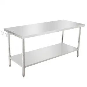 72"L x 30"W x 35"H Commercial Food Prep Table Metal Kitchen Work Table with Adjustable Under Shelf, Stainless Steel Table with Hooks for Restaurant, Garage, Warehouse and Hotel