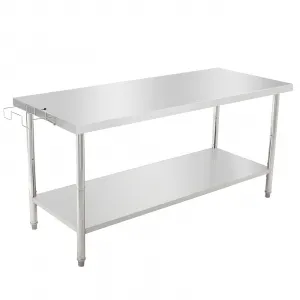 72"L x 30"W x 35"H Heavy Duty Kitchen Work Table Stainless Steel Prep Table with Adjustable Under Shelf, Metal Utility Table with Removable Trash Rack for Restaurant, Garage, Warehouse
