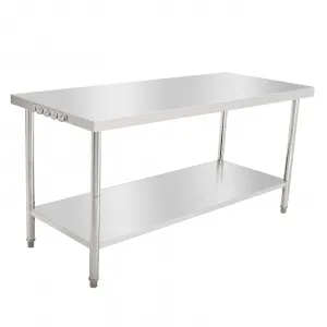 72"L x 30"W x 35"H Stainless Steel Table for Prep & Work, Kitchen Food Prep Table with Hooks, Heavy Duty Metal Table with Adjustable Under Shelf for Warehouse, Garage, Hotel and Home