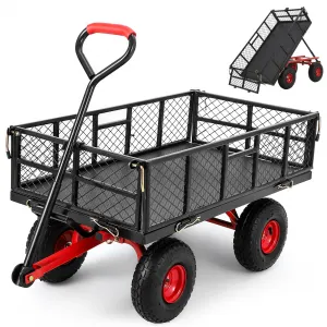 880lbs Steel Heavy-Duty Dump Cart with Removable Mesh Sides, 180° Handle & 10" Wheels for Garden Farm Yard Utility Transport