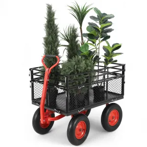 1400lbs Steel Garden Cart - Heavy Duty Yard & Garden Wagon with Removable Mesh Sides, 2-in-1 Rotating Handle & 16" All-Terrain Wheels for Farm & Yard
