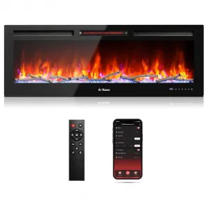 50 Inch Recessed and Wall Mounted Electric Fireplace Insert, 1500W Infrared Quartz Heater with WiFi App and Voice Control, 12 Adjustable Flame Colors, Remote and Touch Screen, Black