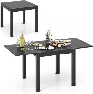 Expandable Patio Table, 31"-63" Extentable Outdoor Dining Table Set for 4-6 People, Aluminum Frame with Wood Pattern for Backyard, Deck, Dark Grey