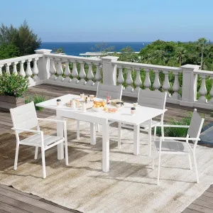 Expandable Patio Table, Extendable Outdoor Dining Table Set for 4-6 Persons, Aluminum Slat Frame Perfect for Backyard, Deck, Porch, White