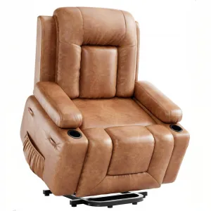 Power Lift Recliner Chair - Heat and Massage, Adjustable Back and Legs, PU Leather Electric Lift Chair Designed for Mobility Aid Elderly Relaxation, Brown