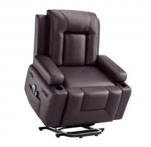 Power Lift Recliner Chair with Heat & Massage, Adjustable 3 Positions & Cup Holders, PU Leather Electric Lift Chair Designed for Mobility Aid Elderly Relaxation, Coffe