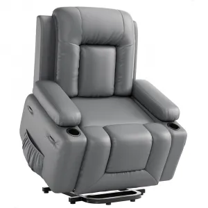 Electric Power Lift Recliner Chair Sofa, PU Leather Lift Chair with Heat and Massage for Elderly People, Wide Electric Massage Chair with Remote Control for Living Room, Gray
