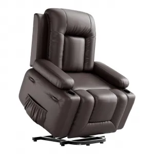 PU Leather Power Lift Recliner Chair With Massage and Heat, Adjustable Furniture for Back, Legs w/ 3 Positions, Usb Port, Side Pocket (Coffee, 27" Seat Width+Cup Holders)