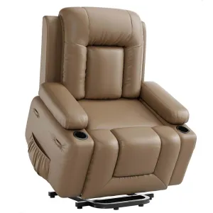 Electric Power Lift Recliner Chair Sofa, PU Leather Lift Chair with Heat and Massage for Elderly People, Wide Electric Massage Chair with Remote Control, Earthy Yellow