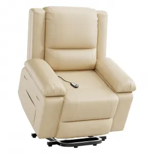 PU Leather Power Lift Recliner Chair with Massage and Heat, 8-Point Vibration, Adjustable Back and Leg Support, Electric Lift Chair Designed for Mobility Aid Elderly Relaxation, Beige