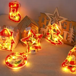 Christmas Decoration Window Light Hanging Ornaments Battery Operated Christmas Window Lighted Decorations Colorful Plastic