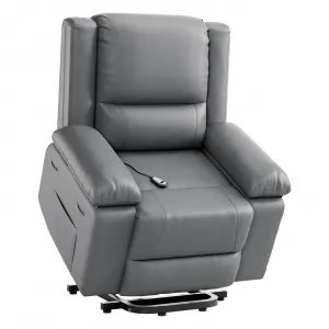 Power Lift Recliner Chair PU Leather with Massage for Elderly Ergonomic Lounge Chair Classic Single Sofa with Side Pockets Home Theater Seat-27" Seat Width,Gray