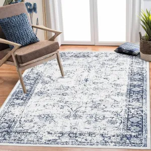 Large Area Rug 8x10 Rugs for Living Room Non Slip Vintage Rugs Low Pile Distressed Pattern Carpet for Dining Room Home Office, Blue