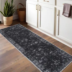 Washable Runner Rugs 2x6 Vintage Printed Area Rugs with Non-Slip Backing, Oriental Distressed Hallway Rugs, Non-Shedding Soft Low Pile Floor Carpet for Kitchen, Laundry, Black