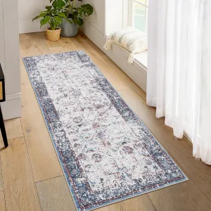 Runner Rug 2x6 Washable Hallway Runner Vintage Distressed Rug Non Slip Low-Pile Soft Rug Kitchen Runner Rug Non Shedding Carpet Accent Rug for Kitchen Bathroom, Multi Color