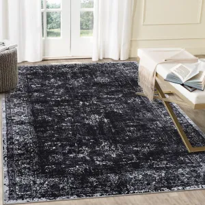 Area Rug 6x9 Non Slip Washable Low Pile Vintage Distressed Rug for Living Room Black