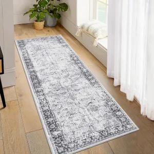Runner Rug 2x6 Washable Hallway Runner Vintage Distressed Rug Non Slip Low-Pile Soft Rug Kitchen Runner Rug Non Shedding Carpet Accent Rug for Kitchen Bathroom, Grey