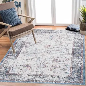 Large Area Rug 10x13 Washable Living Room Rugs Non Slip Vintage Rug Low Pile Throw Rug Non Shedding Soft Rug for Under Table Office Bedroom, Multi Color