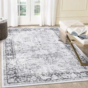Living Room Rug 9x12 Area Rug Large Washable Rugs for Bedroom Low Pile Non Slip Vintage Rug Non-Shedding Throw Rug for Farmhouse Indoor Kids Playroom, Grey