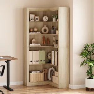 Corner Bookshelf, 71.8" Farmhouse Corner Bookcase with Large Storage, Tall Bookcase Heavy Duty 5 Tier L-Shaped Corner Shelf Large Display Rack for Bedroom Living Room Home Office, Wood