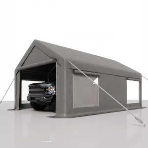 12x20 Ft Heavy Duty Portable Carport – Waterproof PE Canopy, Roll-Up Windows, Rust-Proof Steel Frame, Ventilated Shelter for Cars, Trucks, Boats