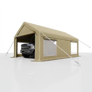 12x20 Ft Heavy Duty Carport with 200g PE Tarp, Roll-Up Doors, 4 Windows, Steel Frame, Waterproof UV Protection, Portable Garage for Vehicles and Outdoor Events