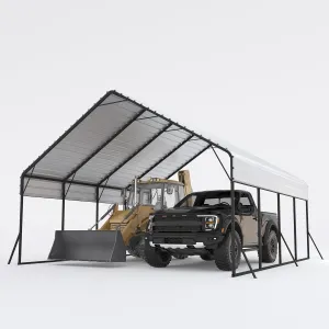 20'x20'x13' Metal Carport Heavy Duty Steel Frame, Snow Load 14,000 lbs, 27 Gauge Sheet Metal Roof, Rust-Resistant Coating, Easy Assembly, Permanent Shelter for Boats & Trucks