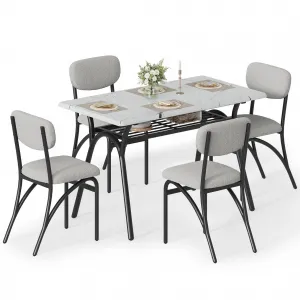 Dining Table Set for 4, Kitchen Table with Boucle Chairs for 4, Modern Rectangular Dining Table with Storage Rack for Small Space, Grey & Marble