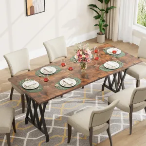 Dining Table for 6 People, 70.8" Rectangular Kitchen Table, Rustic Farmhouse Dining Table with Heavy Duty Metal Legs for Dining Room