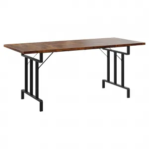 Farmhouse Dining Table for 6-8 People, 70.87" Rectangular Wood Dining Table, Rustic Style Kitchen Table with Heavy Duty Metal Legs for Dining Room, Home Office, Living Room, Brown