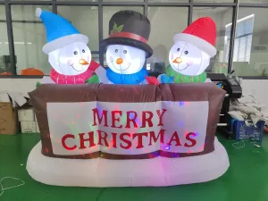 6FT Christmas Inflatables Christmas Yard Decorations With Led Lights, Merry Christmas Sign Trio Led Snowman Outdoor Inflatable Christmas Snowman Xmas Blow Up Decor for Holiday Outdoor Decoration