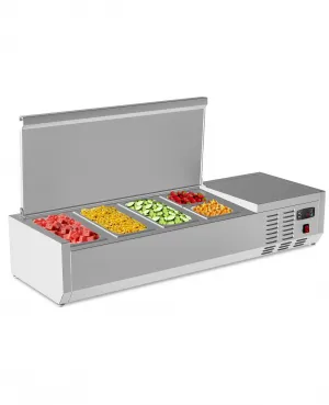 48'' Countertop Refrigerated Condiment Station with Auto Defrost & Digital Controller for Restaurant Food Truck, Stainless Steel, Glass Lid, 48 Inches, Sand Color