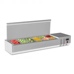 59’’ Countertop Refrigerated Condiment Station with Auto Defrost & Digital Controller, Sandwich Prep Table, Stainless Steel, Glass Lid, Commercial Kitchen