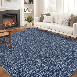 Washable 8x10 Area Rugs, Ultra Thin Modern Contemporary Non-Slip Bedroom Rugs Non-Shedding Large Indoor Rugs Floor Carpet for LIving Room Office Dining Room, Navy Blue