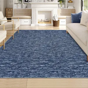 Large 10x13 Area Rug for Living Room, Modern Contemporary Washable Non-Slip Bedroom Rug, Ultra-Thin Soft Indoor Rug Carpet for Dining Room, Navy Blue