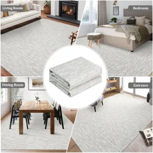 10x13 Area Rug Light Grey, Modern Contemporary Washable Carpet for Living Room Bedroom Dining Room, Ultra-Thin Soft Non-Slip Indoor Rug