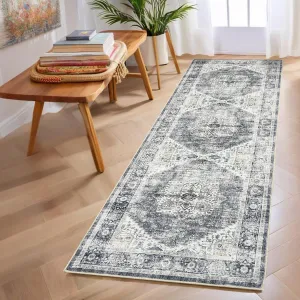 Hallway Runner Rug 2x6 - Washable Grey Kitchen Rugs Non Slip Soft Touch Carpet Runner Rug Stylish Rug Runner for Home Kitchen Bedroom Grey