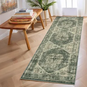 Hallway Runner Rug 2x6 - Washable Brown Green Kitchen Rugs Non Slip Soft Touch Carpet Runner Rug Stylish Rug Runner for Home Kitchen Bedroom Brown Green