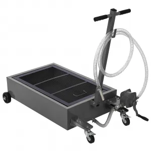 20 Gallon Manual Low-Profile Oil Drain Pan, Large-Capacity Rolling Oil Drain Cart with Adjustable Handle, Hose, and Swivel Casters for Trucks, RVs, and SUVs, Black