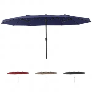 15FT Rectangular Double-Sided Patio Umbrella with Crank - Large Twin Outdoor Market Umbrella for Yard, Lawn & Garden, Navy Blue (No Base)