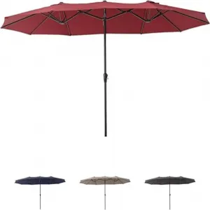 15FT Double-Sided Patio Umbrella - Extra Large Outdoor Market Umbrella with Crank, 12-Rib Metal Frame & Air Vents for Backyard, Deck, Pool, Claret
