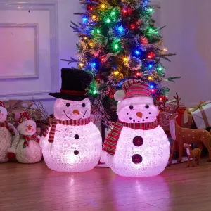 Outdoor Lighted Christmas Snowman Couple, 2 Ft Pre-Lit Christmas Snowman Outdoor with Built-in Lights, Hat, Scarf, 2-Piece Winter Outdoor Christmas Snowman Decor for Home Party