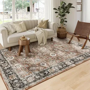 Traditional 8x10 Distressed Pink Area Rug Non Shedding Low Pile for Living Room and Kitchen