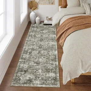 Traditional Distressed Bathroom Area Rug Thin 2x6 Grey Camel Runner Rug for Hallway and Kitchen