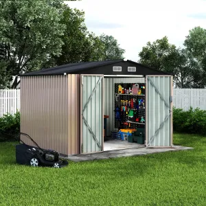 Outdoor Metal Storage Shed 8x10 FT with Lockable Doors & Air Vents, Sloped Roof, Galvanized Steel, Rustproof, Large Capacity for Garden Patio Lawn