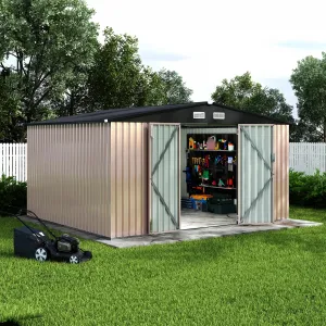 10x12x6.4 FT Metal Outdoor Storage Shed with Lockable Doors & Air Vents, Sloped Roof, Galvanized Steel Frame, Waterproof Walls for Backyard Garden