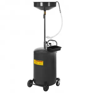 20 Gallon Waste Oil Drain Tank - Portable Air-Operated Oil Drainer with Adjustable Funnel Height, 15'' Premium Bowl, Wheels, and Toolbox for Fluid Fuel Transfer and Drainage, Black