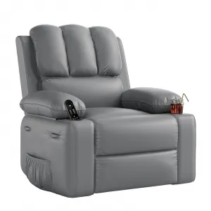 22" Widen Manual PU Leather Recliner Chair with 2 Cup Holders, Side Pocket, PU Leather, Overstuffed Armrests, Iron Frame, Living Room Sofa, Gray